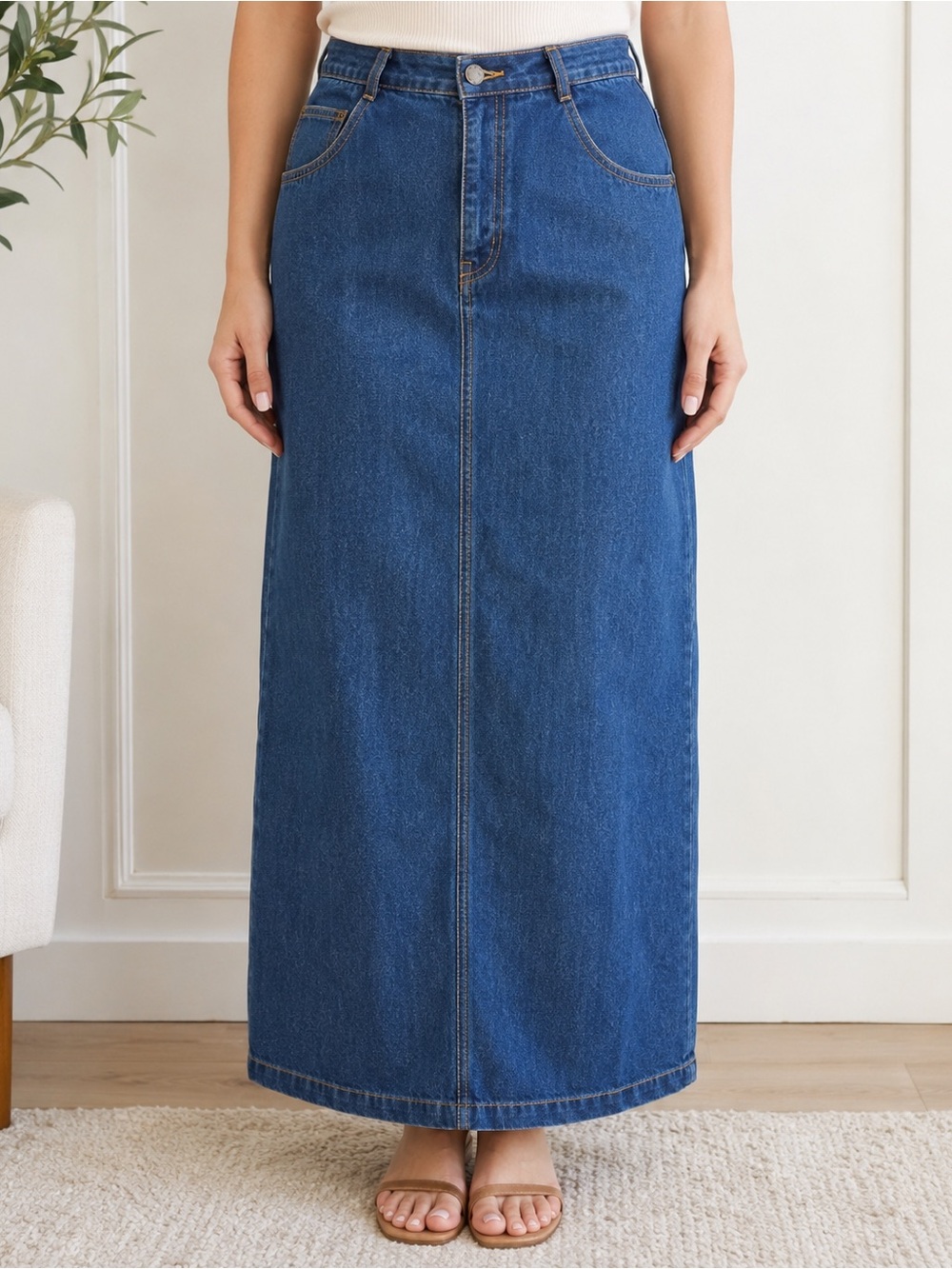 Vintage 90s Y2K Western Cottagecore Granola Girl Denim Maxi Skirt Size 14